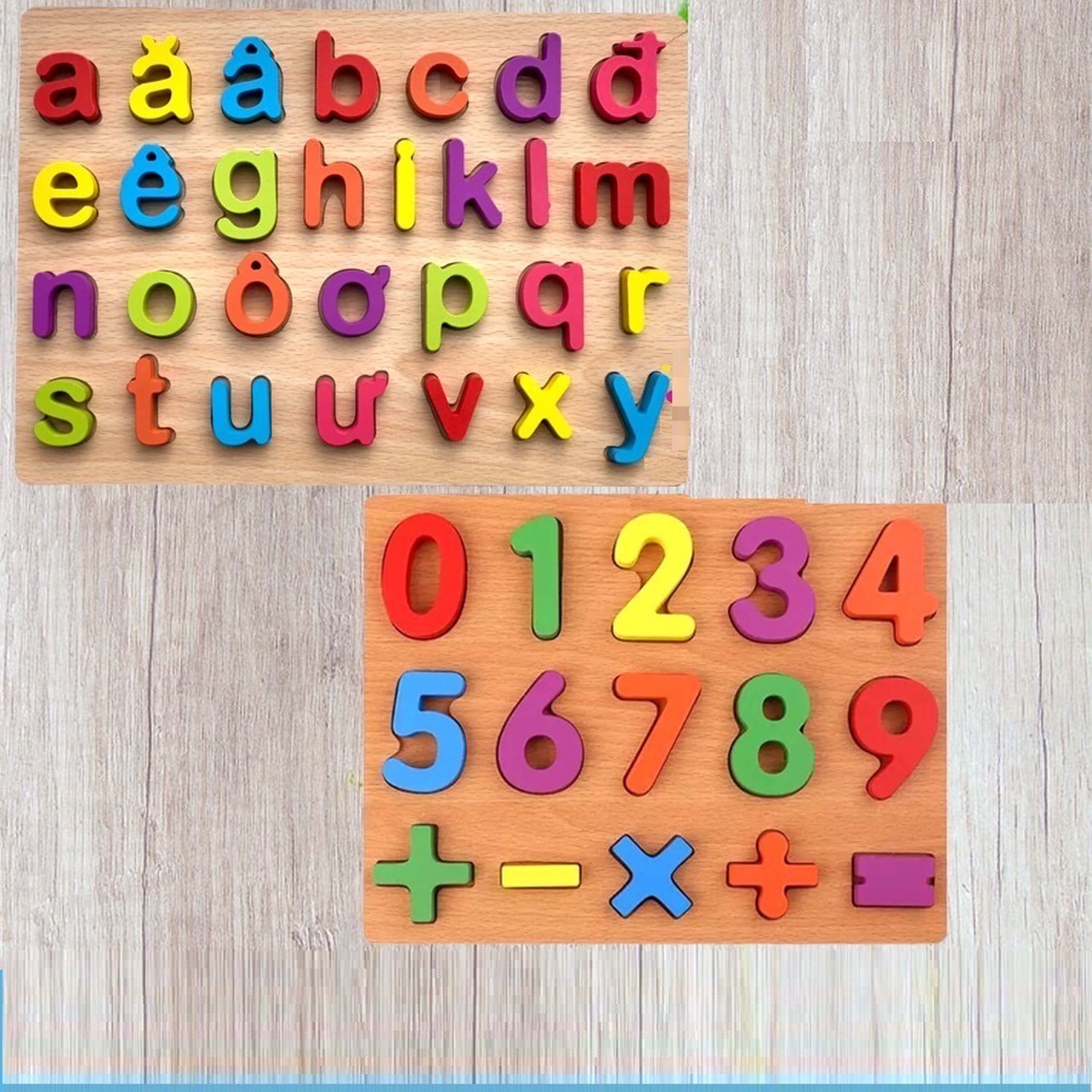 Combo bảng chữ và số tiếng việt gỗ nổi thường - GNK5